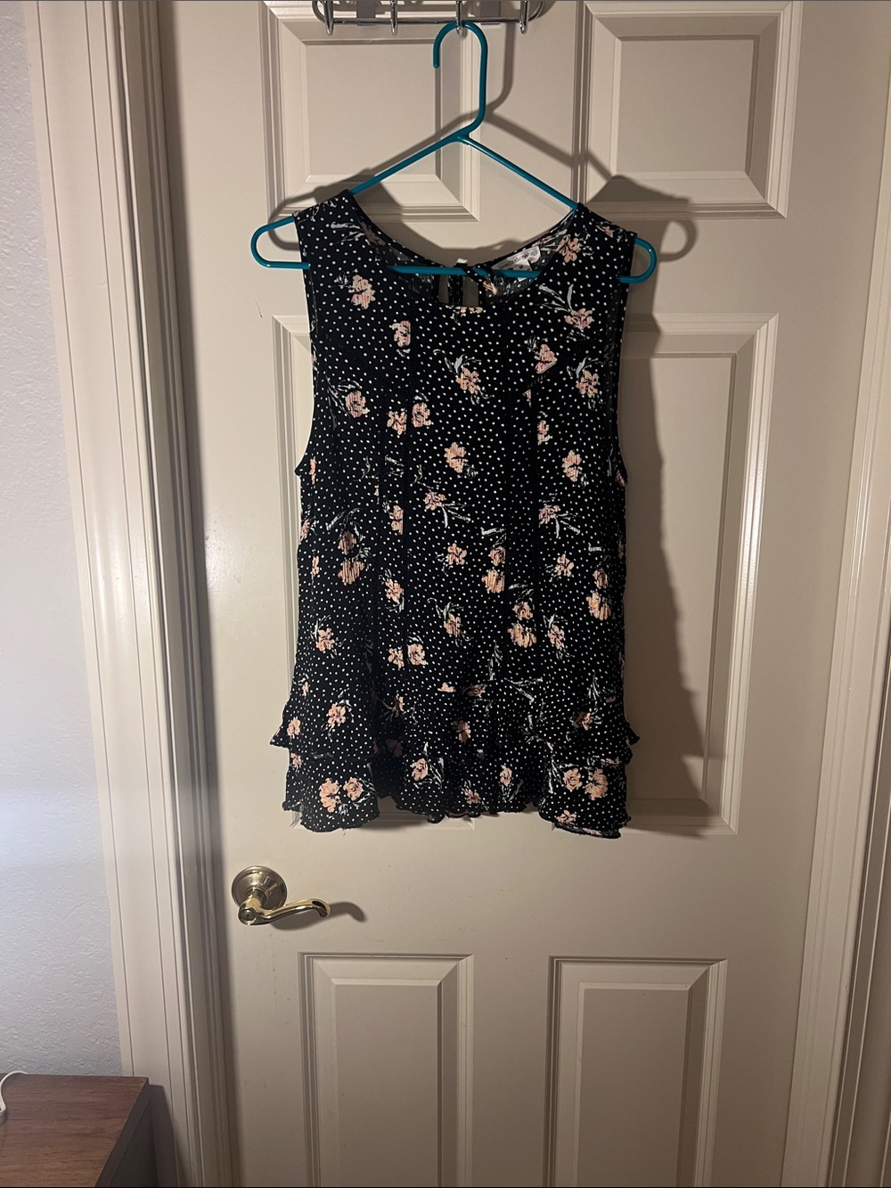JohnPaulRichard Black Sleeveless Tank with Pink Floral & Polka Dot Print
